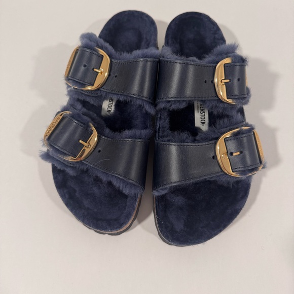 Birkenstock Arizona Big Buckle Shearling in Midnight Blue,All Products : American Fashion Style Bags On Sale